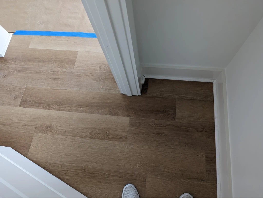 Detail of vinyl flooring repair.