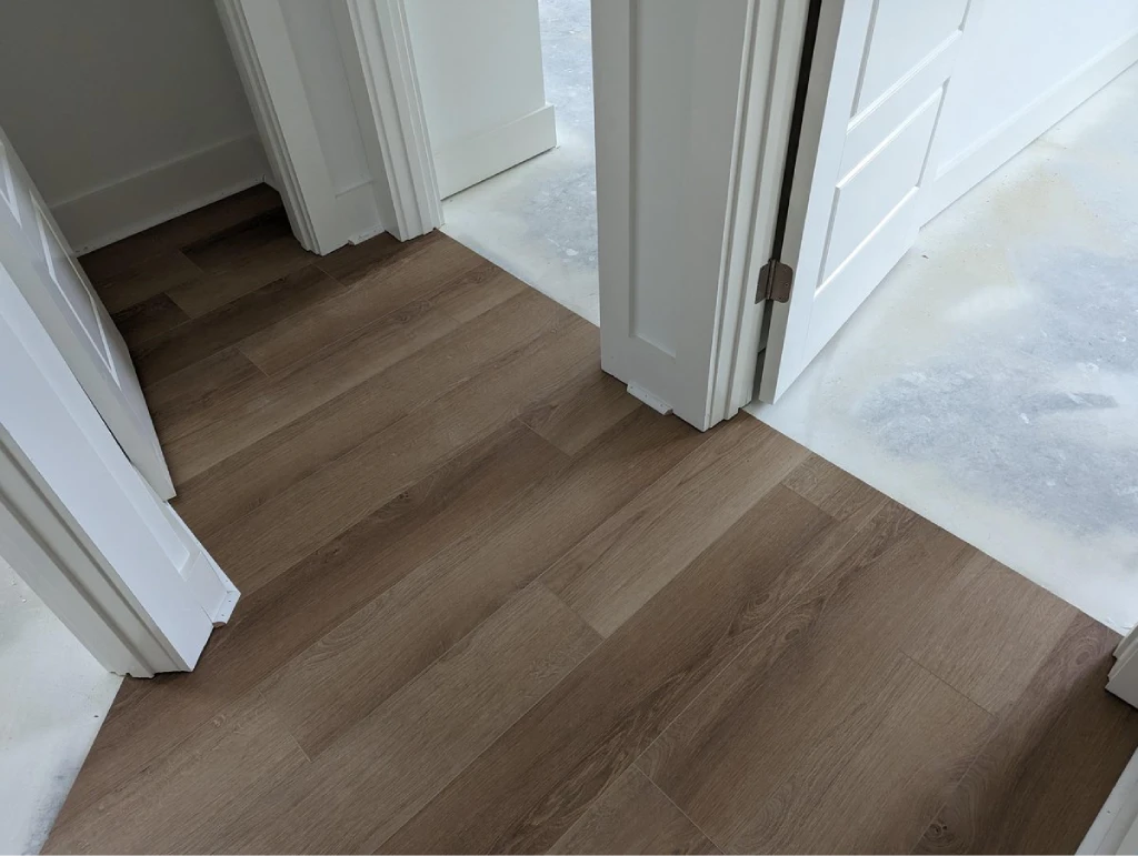 Close-up of newly installed flooring.